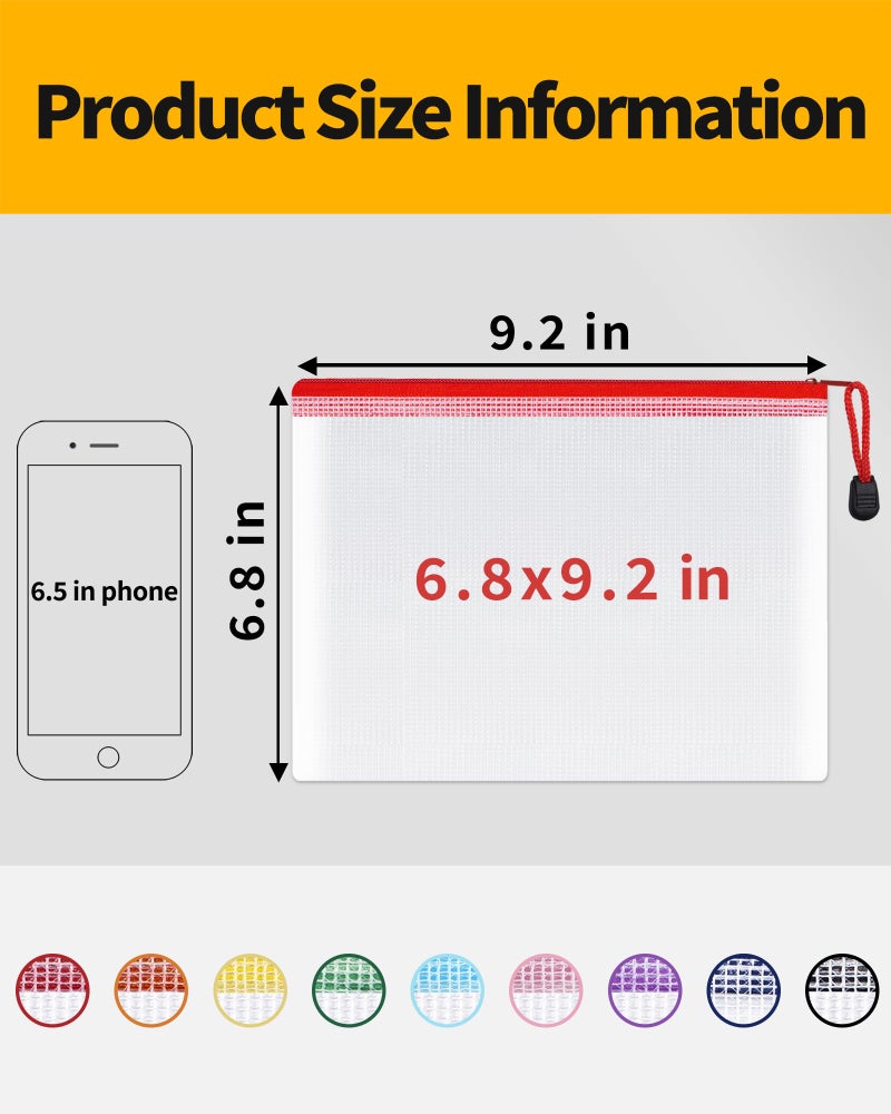 ساني حقيبة شبكية بلاستيكية بسحاب من SUNEE، مقاس 6.8 × 9.2 بوصة (9 ألوان، 18 قطعة)، حقيبة كبيرة جدًا مقاومة للماء بسحاب، مثالية لتنظيم وتخزين اللوازم المدرسية والمكتبية، والألغاز، والألعاب. - Image 2
